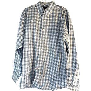 Roundtree & Yorke Easy Care Mens Shirt Button Down Blue Plaid Long Slvs Size XL